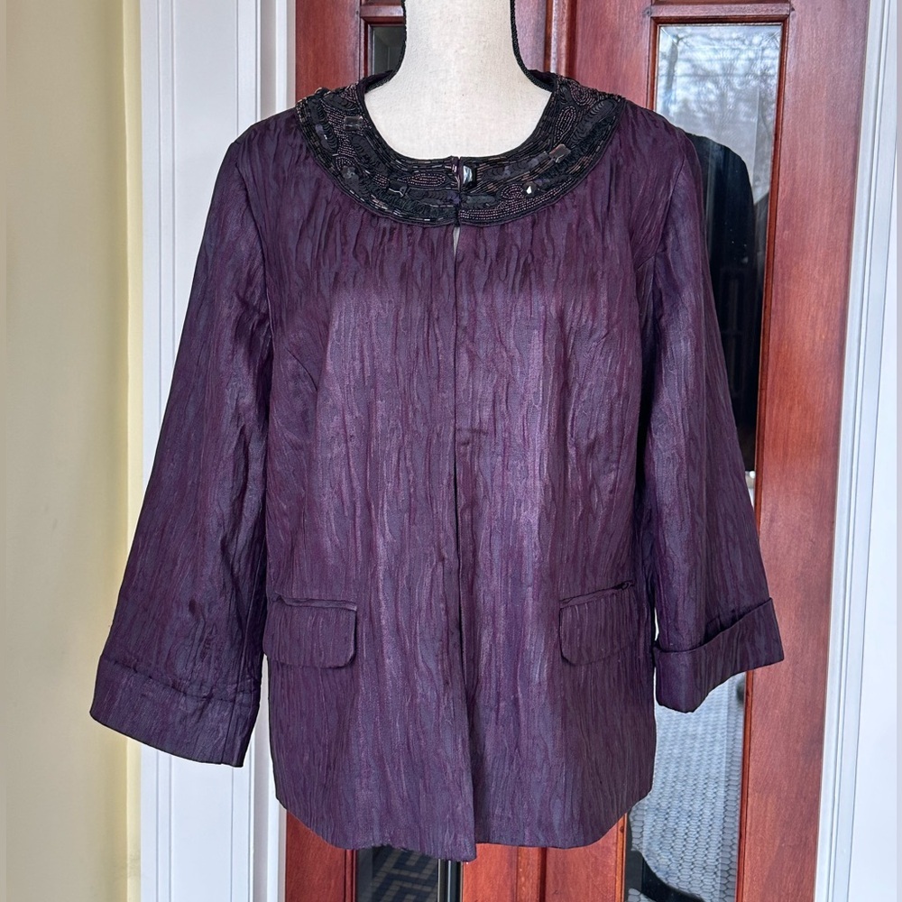 Chico's | Purple Luminous Lustre Beaded Evening Jacket, XL